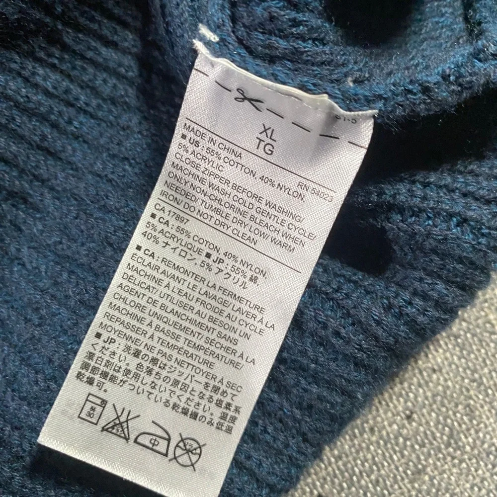 Banana Republic Mens XL Blue Half Zip Mock Neck Pullover Waffle Knit‎ Sweater